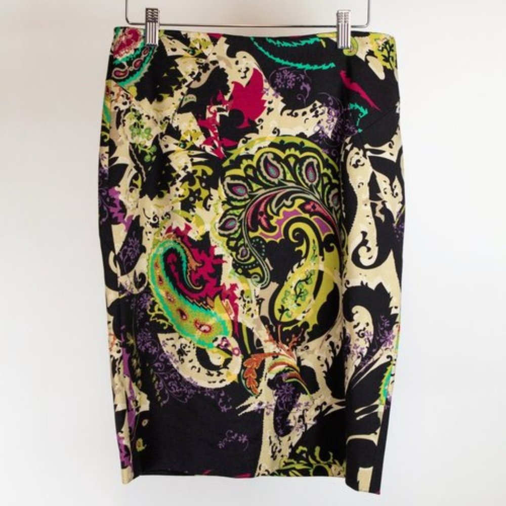 Etro Black-Multicolour Paisley Pencil Skirt